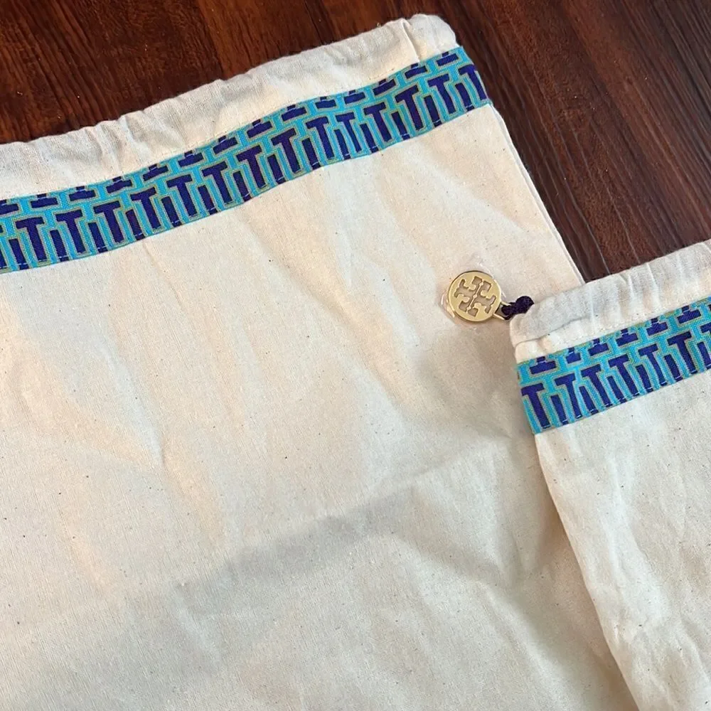 TWO Tory Burch dust bags 15” x 12” with Blue and Cream Accents